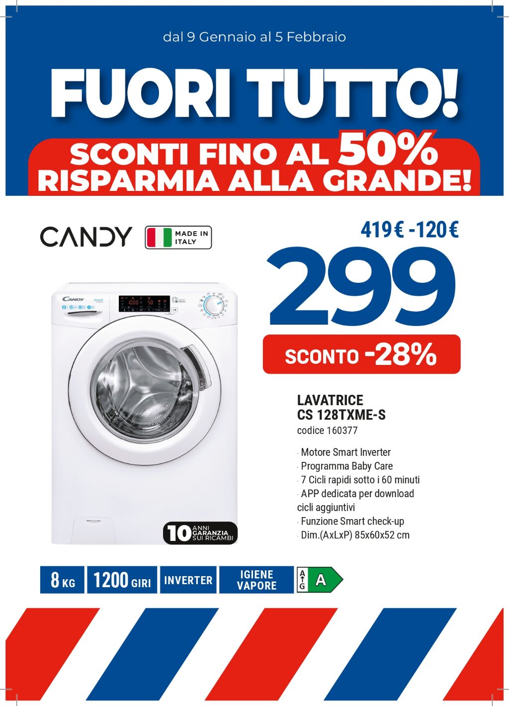 CANDY LAVATRICE CS128TXME-S 8KG